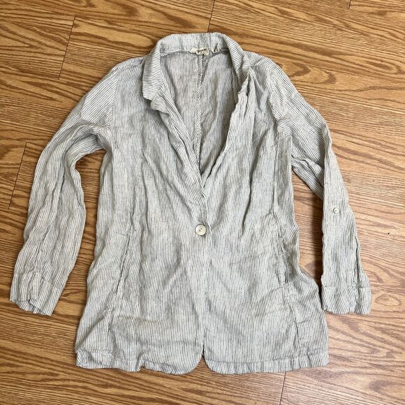 Christian Siriano women's size large cream black minimalist 100% linen blazer - Picture 1 of 5